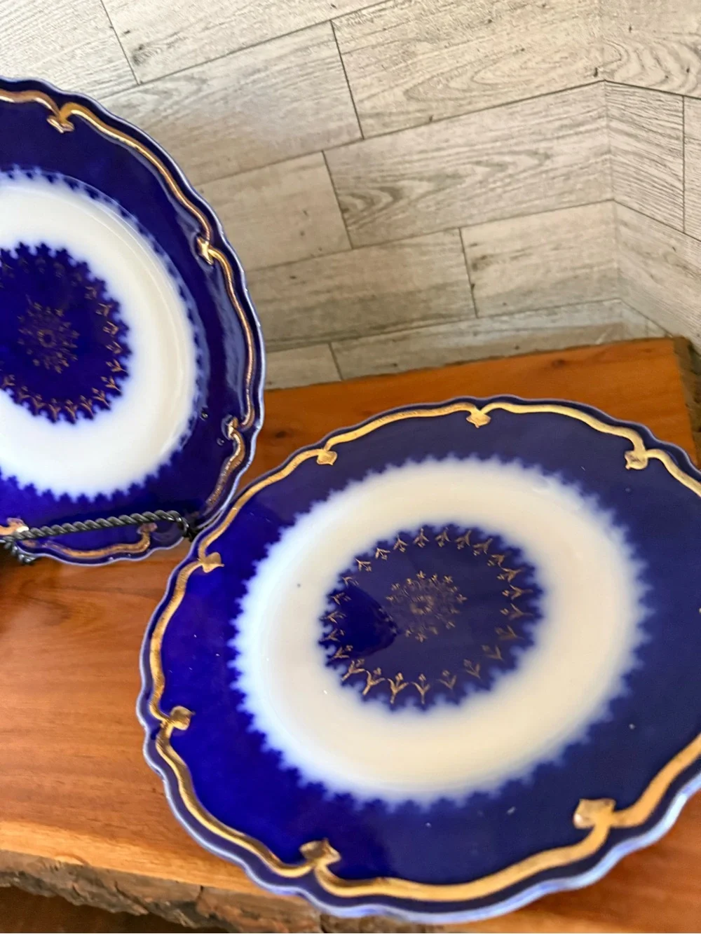 Vintage W H Grindley & Co Marquis Blue And Gold Plate, England set of 3